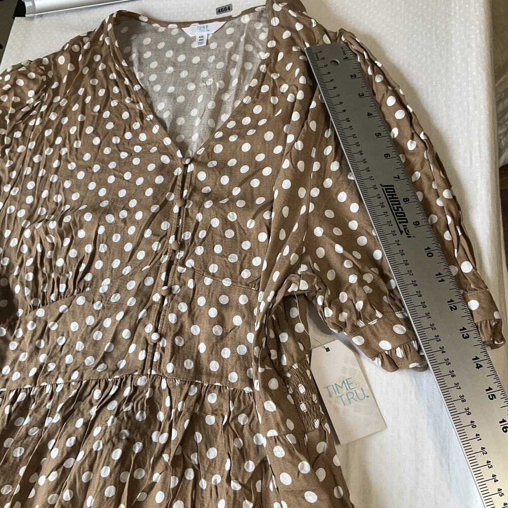 Time And Tru Women Maxi Dress XXL (20) Brown Polka Dot Milkmaid Dress ShortSleev - Picture 7 of 11